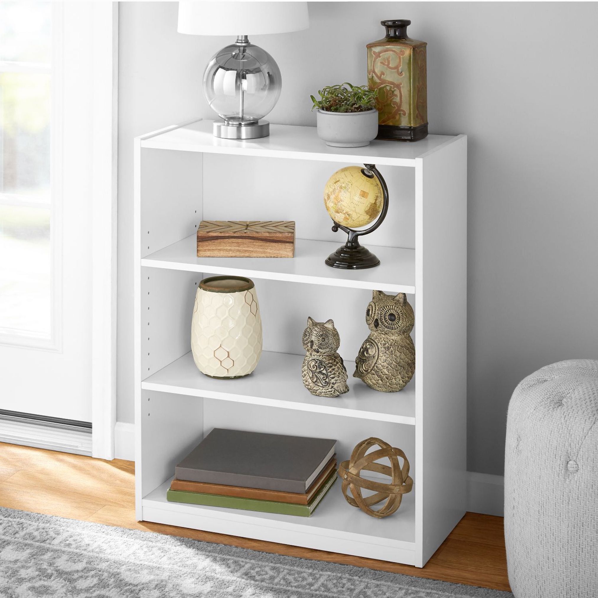 Mainstays 3 Shelf Bookcase With Adjustable Shelves, White – Walmart Intended For Mirrored Bookcases With 3 Shelves (View 10 of 15)