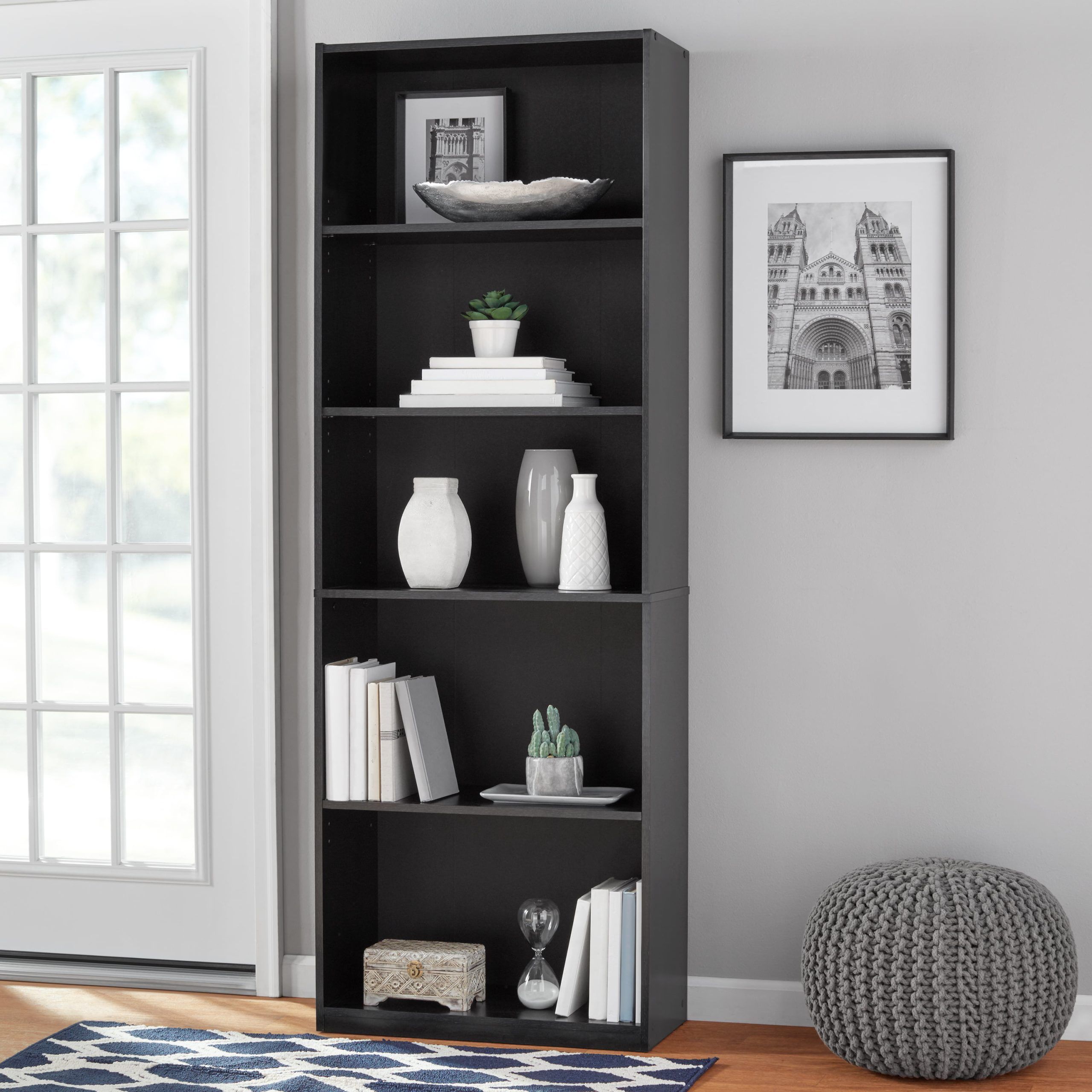 Mainstays 5 Shelf Bookcase With Adjustable Shelves, True Black Oak –  Walmart Intended For Bookcases With Five Shelves (View 4 of 15)