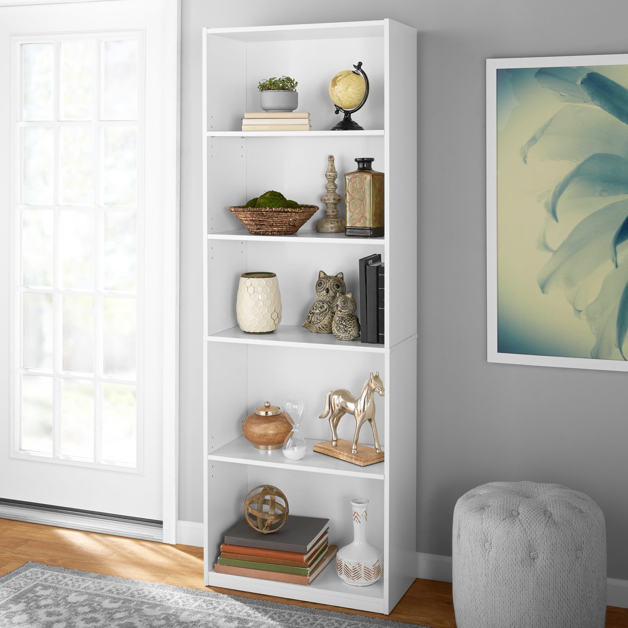 Mainstays 5 Shelf Bookcase With Adjustable Shelves, White – Walmart Pertaining To Bookcases With Five Shelves (View 2 of 15)