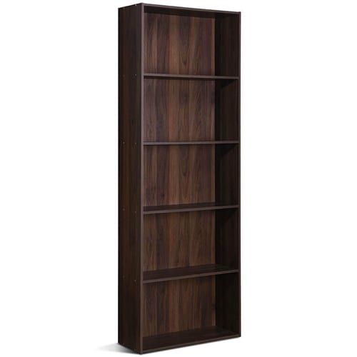 Modern 5 Tier Bookcase Storage Shelf In Brown Walnut Wood Finish |  Jlrhomedecor Within Nut Brown Finish Bookcases (View 10 of 15)