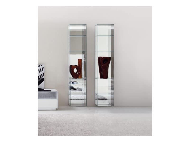 Modern Bookcase, In Glass, With Mirror Back | Idfdesign Within Mirrored Glass Bookcases (View 3 of 15)