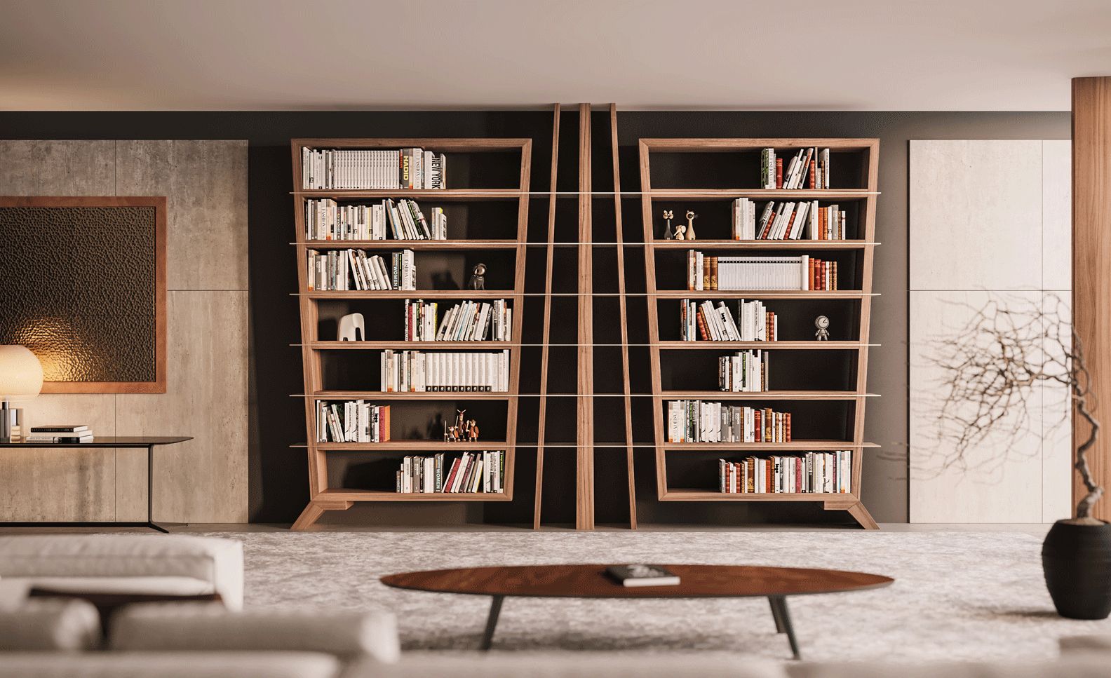 Modern Custom Home Library | Rolling Ladder | Bookcases | Shelves Inside Natural Handmade Bookcases (View 12 of 15)