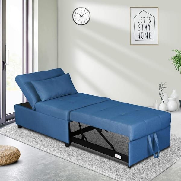Modern Folding Blue Ottoman Sofa Bed Yymd Ca 56 – The Home Depot Throughout Blue Folding Bed Ottomans (View 10 of 15)