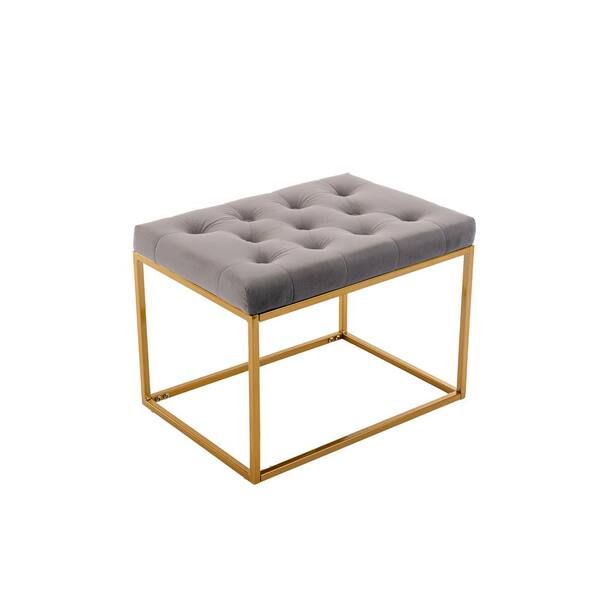 Modern Gray Tufted Ottoman With Metal Frame And Golden Legs Yymd Ca 42 –  The Home Depot Intended For Ottomans With Titanium Frame (View 8 of 15)