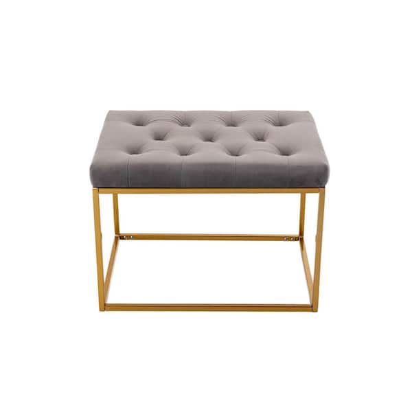 Modern Gray Tufted Ottoman With Metal Frame And Golden Legs Yymd Ca 42 –  The Home Depot Within Ottomans With Titanium Frame (View 7 of 15)