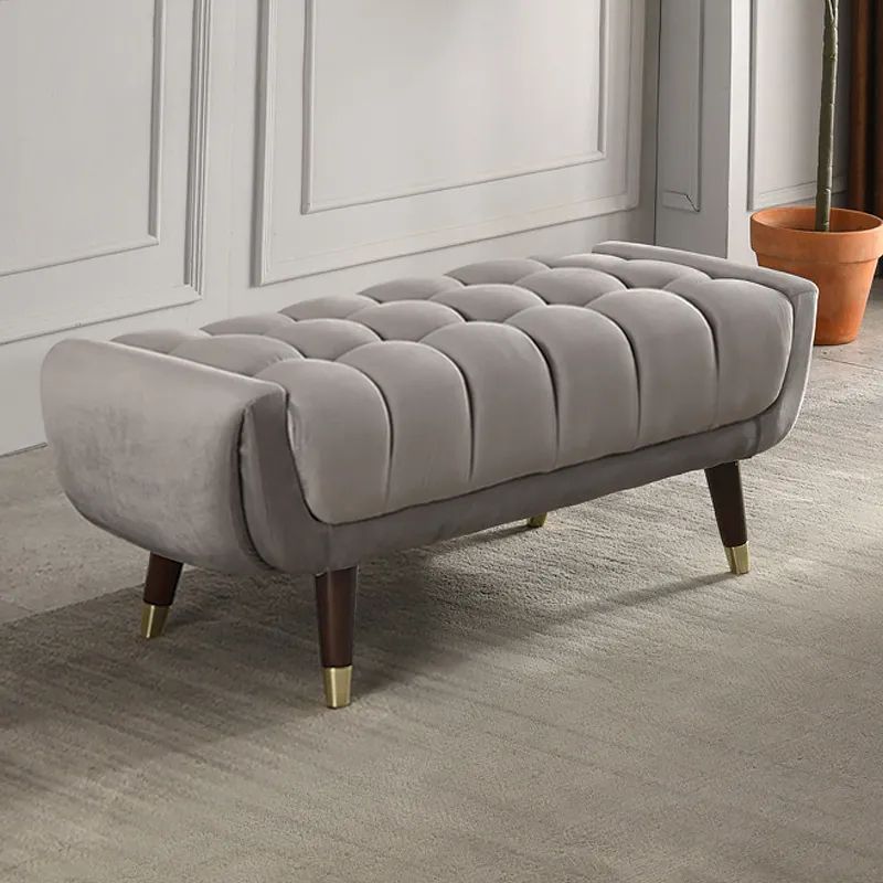 Modern Hallway Bench Grey Velvet Upholstered Ottoman Bench For End Of  Bed Homary With Regard To Bench Ottomans (View 2 of 15)