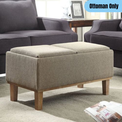 Modern Storage Ottoman Coffee Table Reversible Tray Tops Beige Linen  Upholstered | Ebay Within Ottomans With Reversible Tray (View 15 of 15)