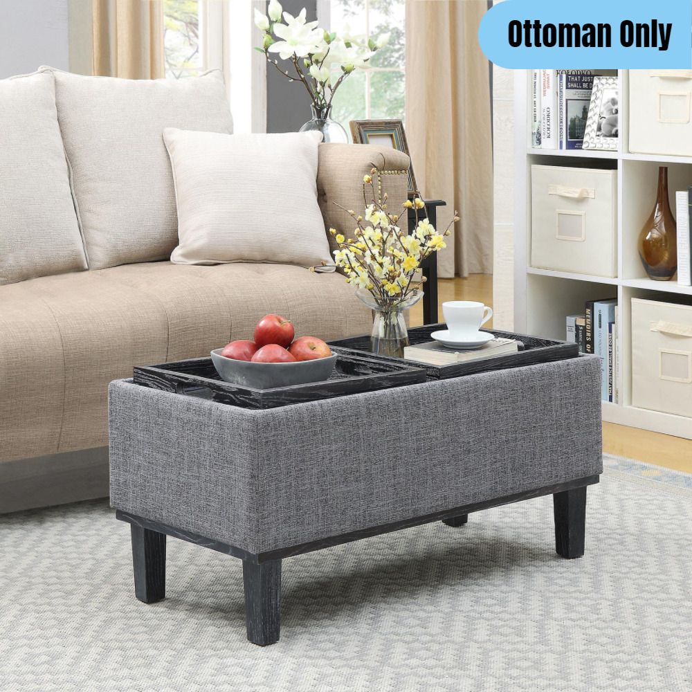 Modern Storage Ottoman Coffee Table Reversible Tray Tops Linen Upholstered  Gray | Ebay Pertaining To Storage Ottomans With Reversible Trays (View 3 of 15)