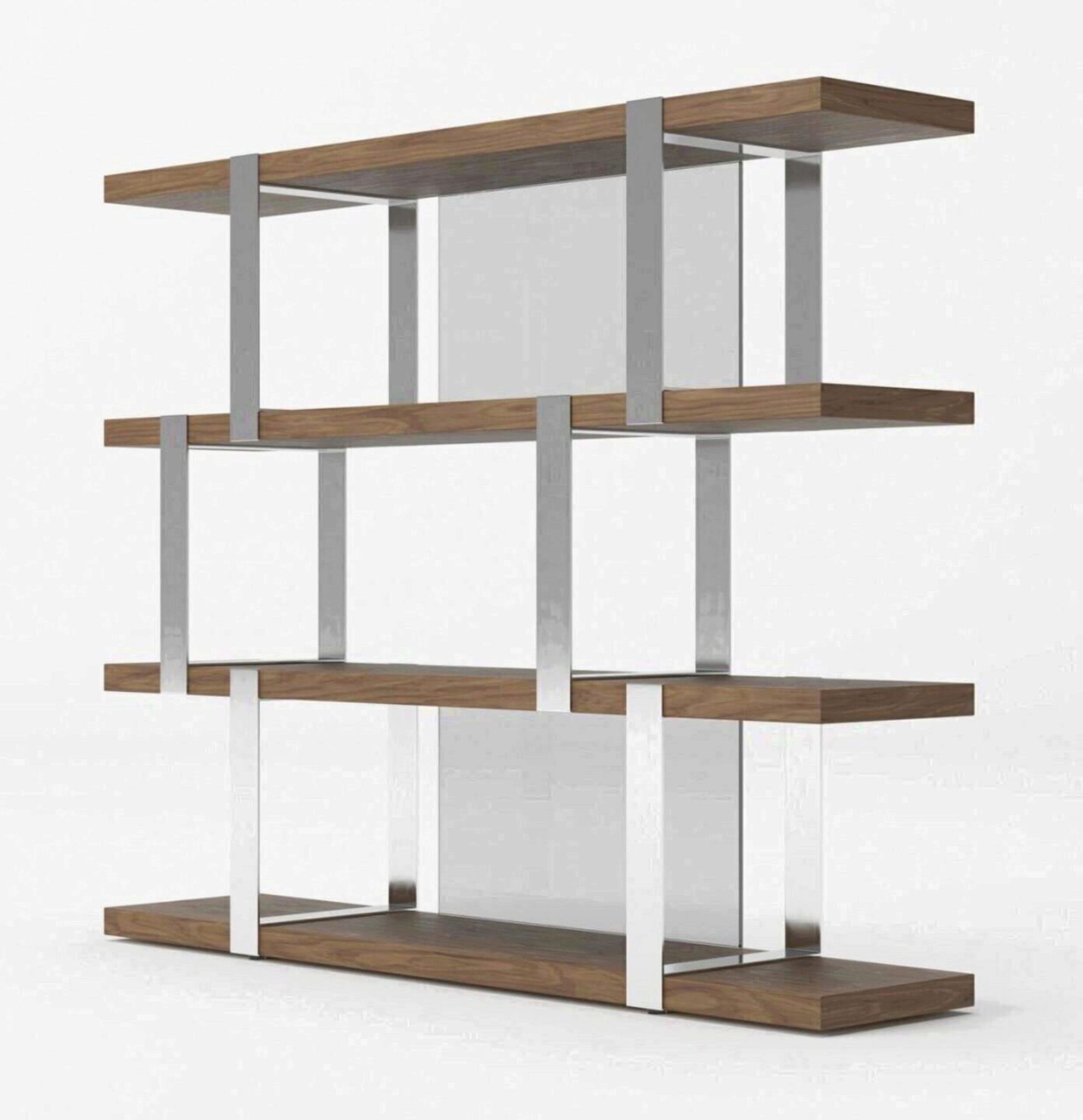 Modern Walnut Glass & Stainless Steel Bookshelf Vig Modrest Brewer – Buy  Online On Ny Furniture Outlet Throughout Stainless Steel Bookcases (View 13 of 15)
