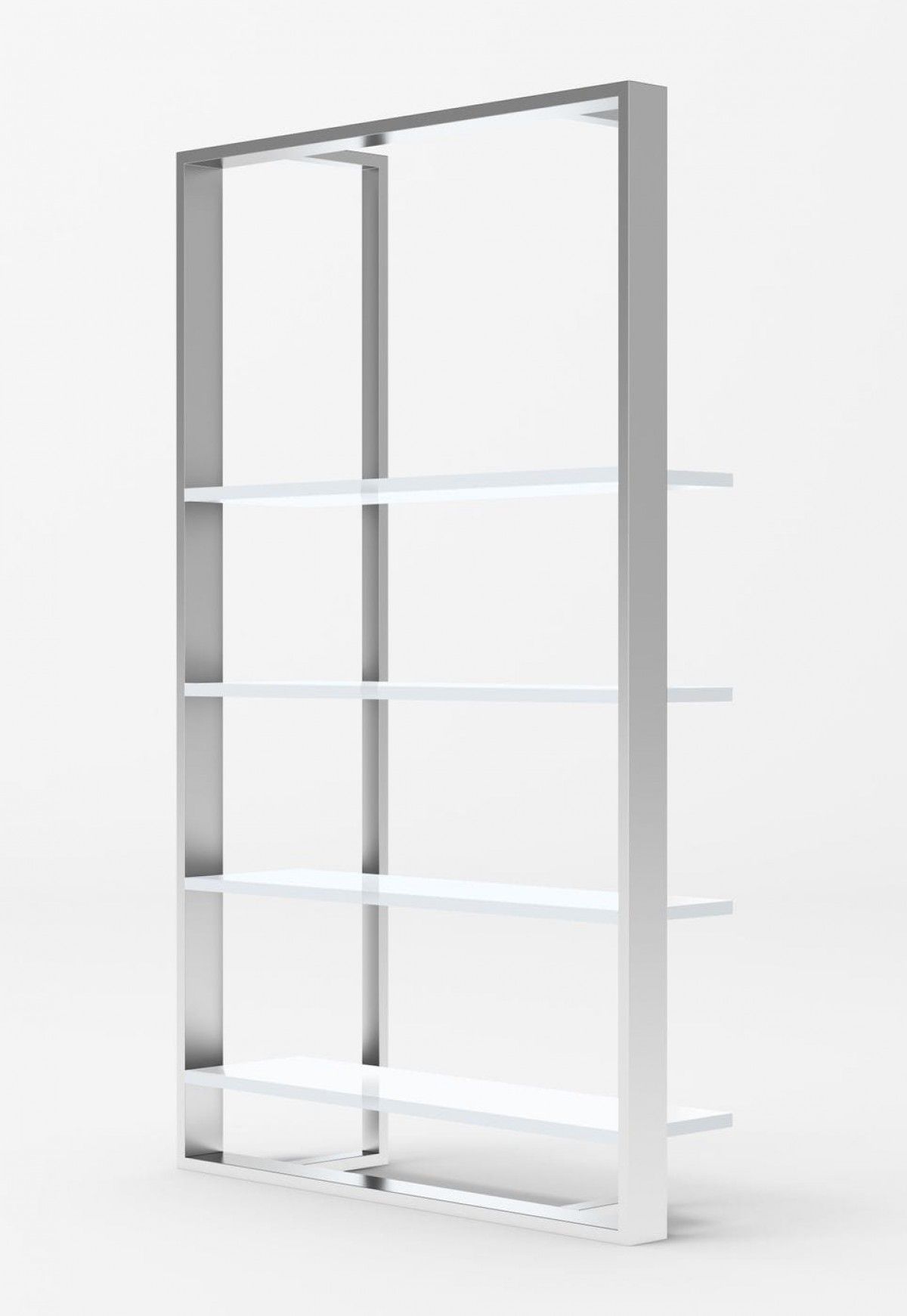 Modrest Fauna – Modern White High Gloss & Stainless Steel Bookshelf –  Bookcases – Living Room Intended For Stainless Steel Bookcases (View 1 of 15)