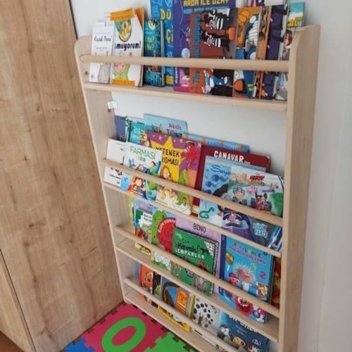 Montessori Bookcase With Round Slats Toddler Bookcase – Etsy Inside Bookcases With Slats (View 8 of 15)
