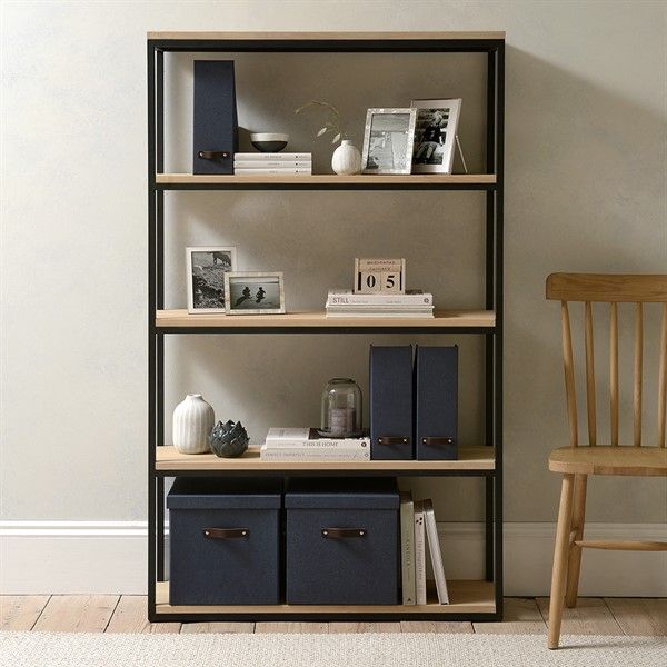 Moreton Metal And Raw Oak Large Bookcase – The Cotswold Company With Regard To Natural Steel Bookcases (View 4 of 15)