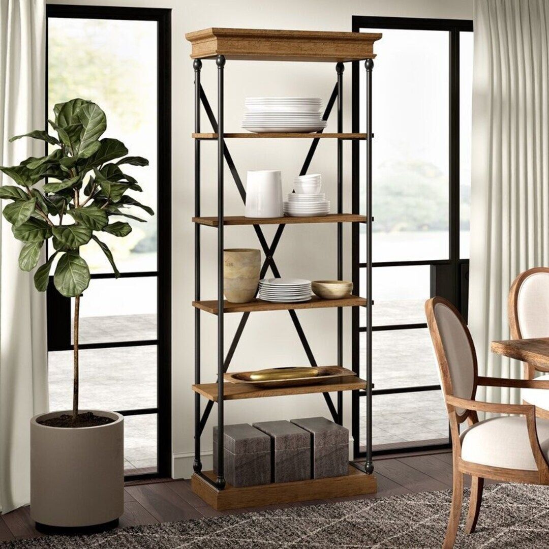 Natural Brown Etagere Bookcase Five Tiers Display Space – Etsy Inside Natural Brown Bookcases (View 7 of 15)