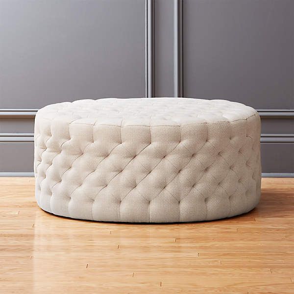 Natural Round Tufted Ottoman + Reviews | Cb2 Within Natural Ottomans (View 14 of 15)