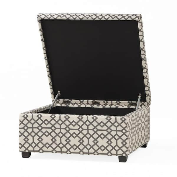 Noble House Achilles Grey Geometric Patterned Fabric Storage Ottoman 11187  – The Home Depot Within Geometric Gray Ottomans (View 13 of 15)