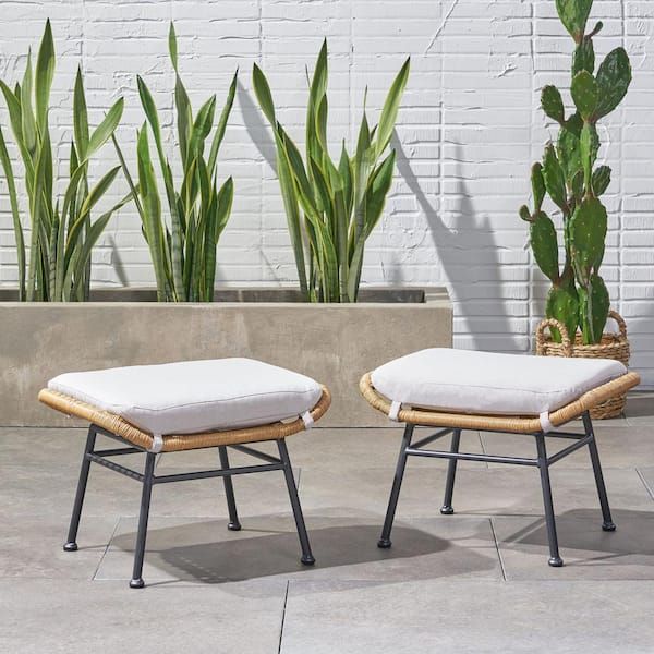 Noble House Montana Light Brown Plastic Outdoor Ottoman With Beige Cushion  (2 Pack) 68606 – The Home Depot With Regard To Ottomans With Cushion (View 13 of 15)