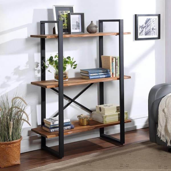 Northbeam Concord Live Edge Metal Frame Natural Wood 3 Tier Shelving Unit  35.83 In. W X 48.43 In. H X 14.17 In (View 10 of 15)