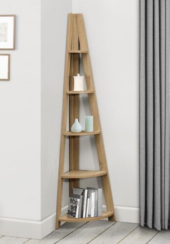 Oak Corner Ladder Shelving Unit 5tier Bookshelf Storage Display Stand  Bookcase | Ebay Throughout Corner Ladder Bookcases (View 7 of 15)
