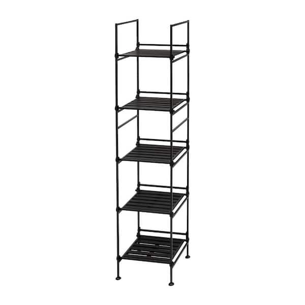 Oia Black 5 Tier Square Freestanding Shelving Unit Nh 97215w 1 – The Home  Depot Within Square Iron Bookcases (View 15 of 15)