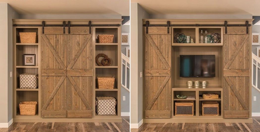 Open The Barn Doors For An Entertainment Center And Close Them For A  Bookshelf – Brilliant! | Home Design, Garden & Architecture Blog Magazine With Regard To Sliding Barn Door Wall Bookcases (View 10 of 15)