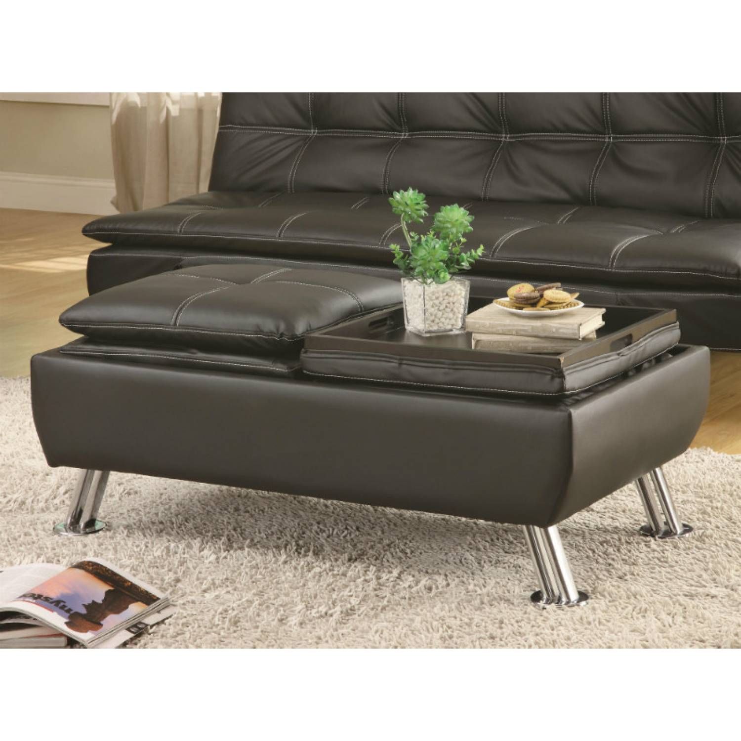 Ottomans Faux Leather Ottoman With Reversible Tray Tops Throughout Ottomans With Reversible Tray (View 13 of 15)