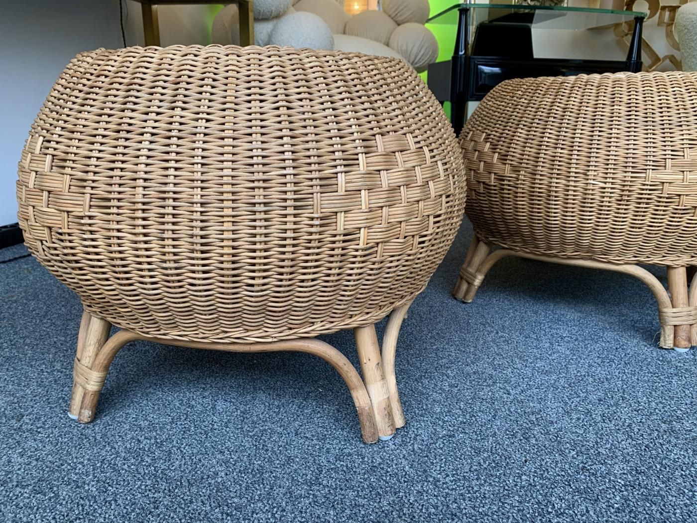 Pair Of Rattan Poufs Ottomans Stools (View 10 of 15)