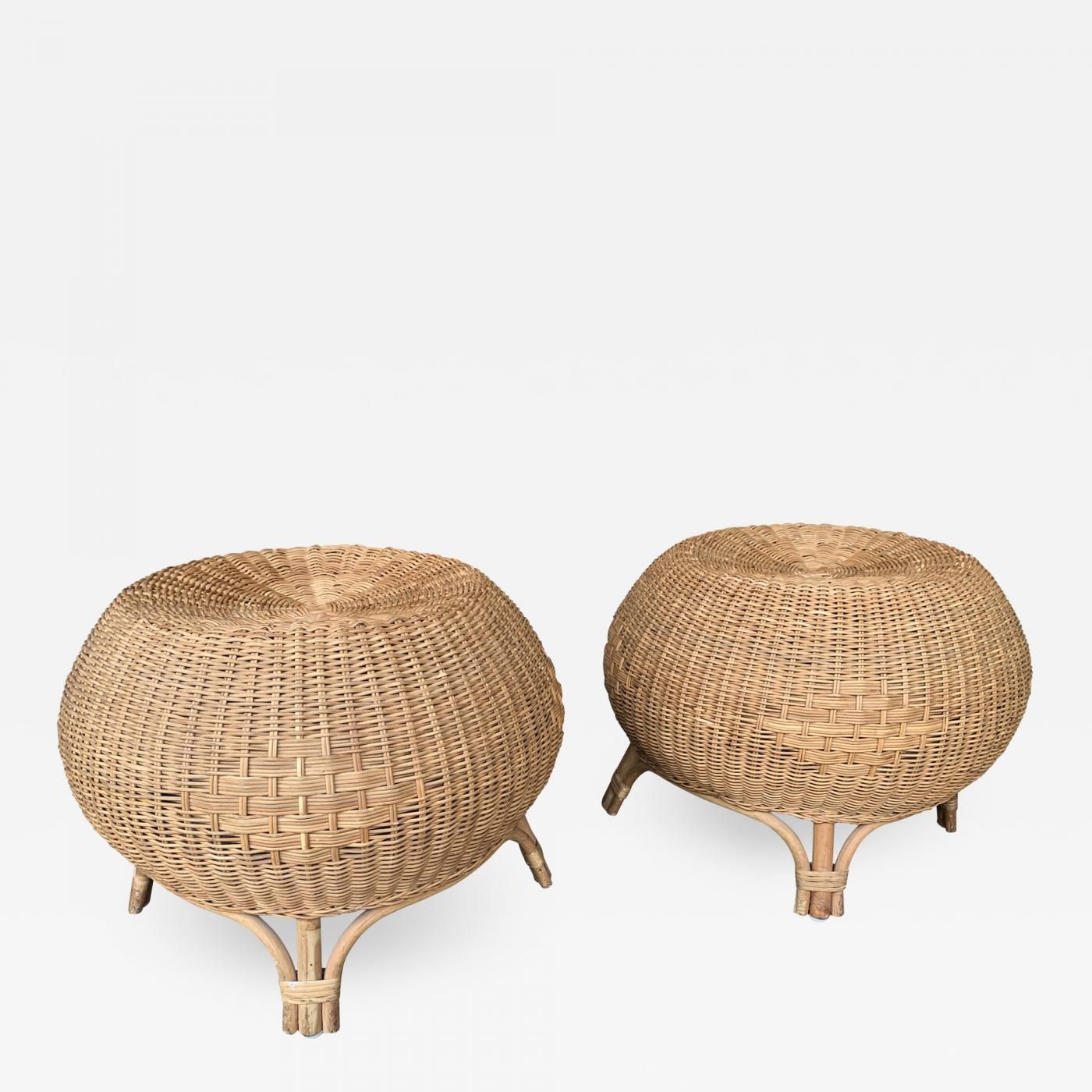 Pair Of Rattan Poufs Ottomans Stools (View 7 of 15)