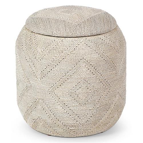 Palecek Zuni Coastal Beach White Washed Woven Rope Ottoman | Kathy Kuo Home With White Wash Ottomans (View 10 of 15)