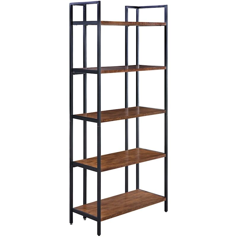 Parkview 5 Tier Metal & Wood Veneer Bookshelf | At Home Regarding Five Tier Bookcases (View 5 of 15)