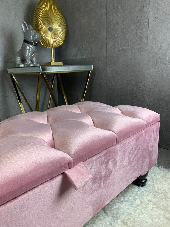 Pink Ottoman Storage Table Bench Handmade In Soft Velvet – Etsy | Pink  Ottoman, Storage Ottoman, Colorful Headboard Inside Upholstery Soft Silver Ottomans (View 11 of 15)