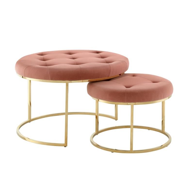 Posh Living Aaden Tufted Velvet Nesting Ottoman In Blush Pink/gold (set Of 2)  | Bushfurniturecollection Within Nesting Ottomans Set Of  (View 8 of 15)