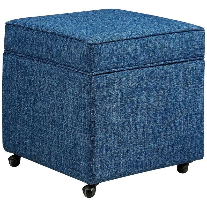 Posh Living Ruby Tufted Linen Fabric Cube Storage Ottoman With Casters In  Blue | Bushfurniturecollection Inside Solid Linen Cube Ottomans (View 1 of 15)