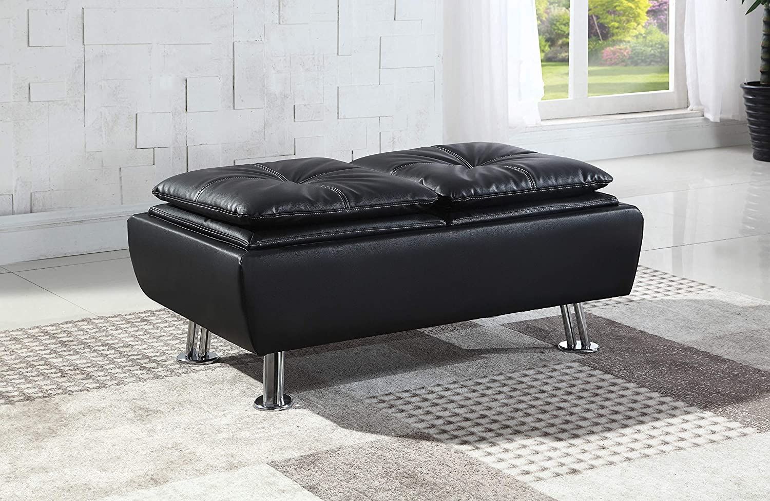 Rafael Faux Leather Storage Ottoman With Reversible Tray Tops Black,  7445043665640 | Ebay Inside Black Leather Wrapped Ottomans (View 8 of 15)