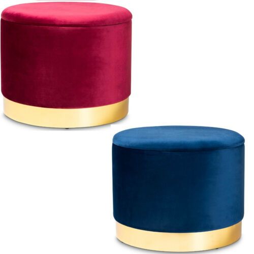 Red Blue Velvet Gold Storage Ottoman Glam Luxury Luxe Fabric Upholstered |  Ebay Pertaining To Gold Storage Ottomans (View 14 of 15)