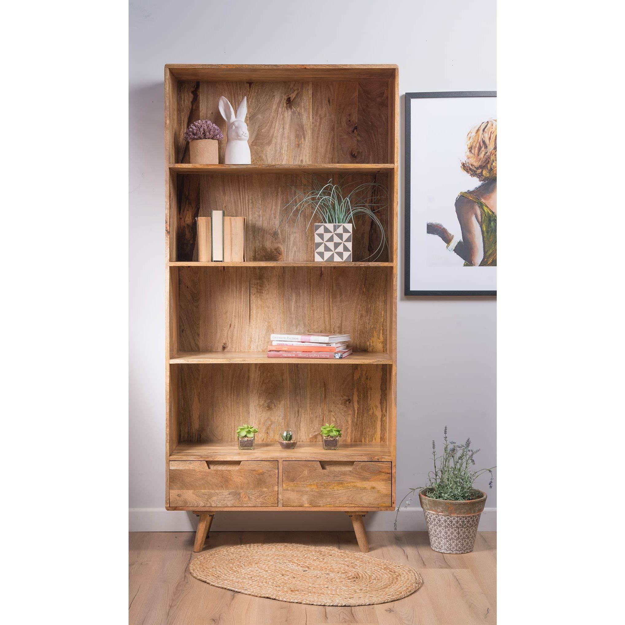 Retro Solid Mango Wood Tall Bookcase | Casa Bella Furniture Uk Throughout Mango Wooden Bookcases (View 5 of 15)