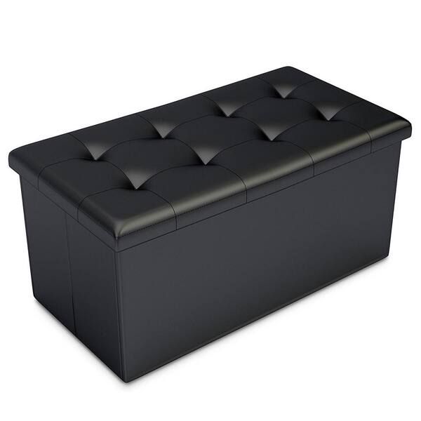 Reviews For Home Complete Black Faux Leather Storage Ottoman | Pg 2 – The  Home Depot Regarding Black Faux Leather Ottomans (View 4 of 15)