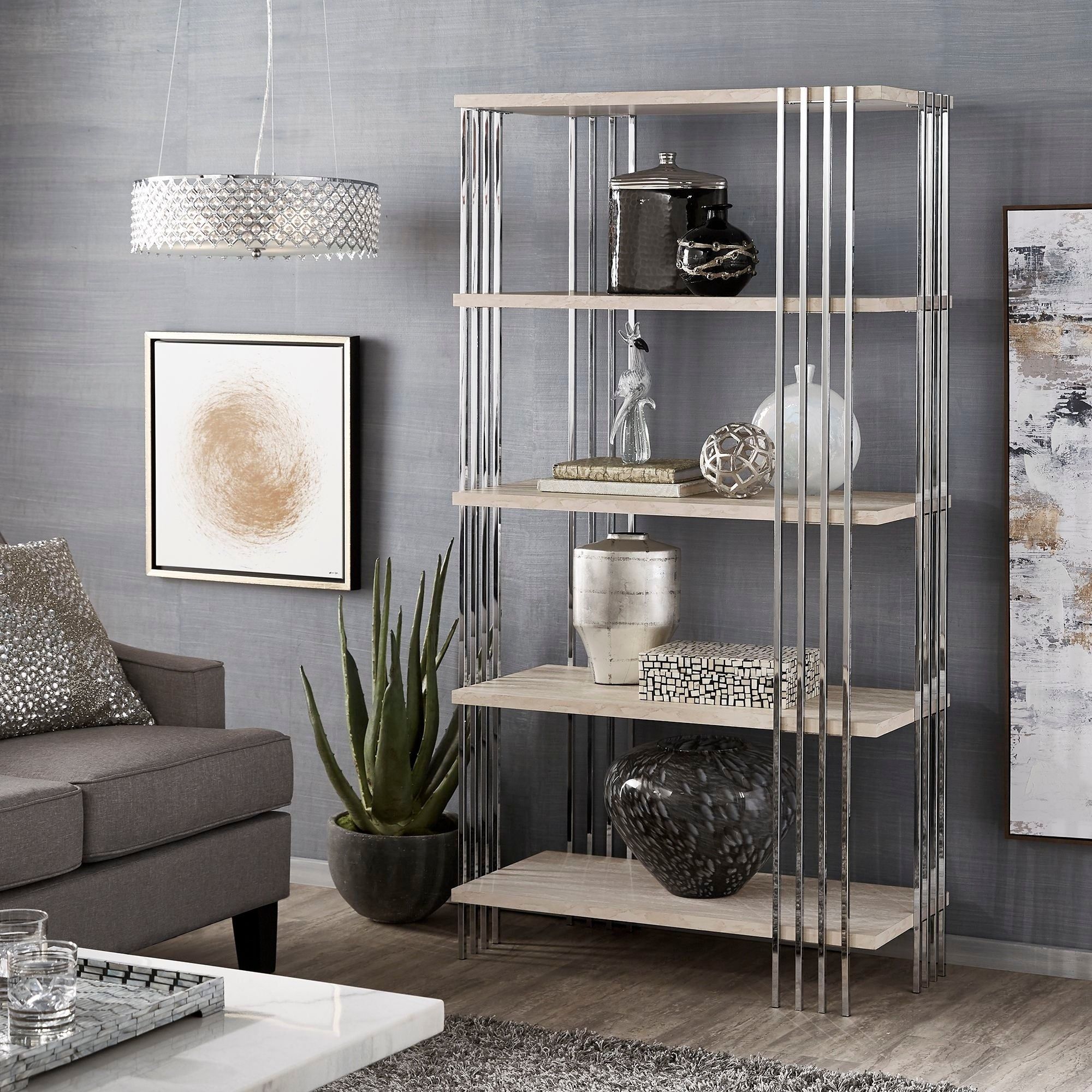 Rhianna Chrome Finish 36 Inch Bookcase With Faux Marble Shelvesinspire  Q Bold – On Sale – Overstock – 29029239 Throughout 68 Inch Bookcases (View 10 of 15)