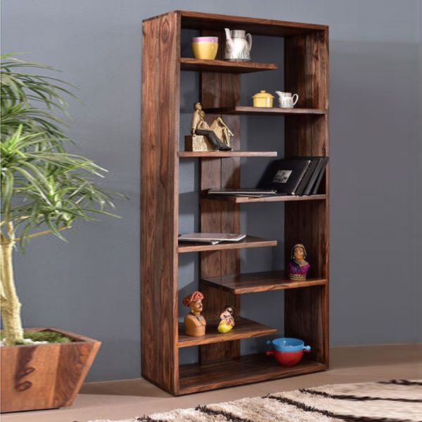 Robert Solid Wood Book Shelve In Brown Stone Finish – Kalyanam Furniture Throughout Nut Brown Finish Bookcases (View 5 of 15)