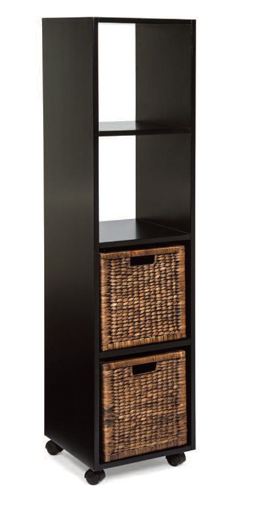 Rolling Bookcase Tower With Baskets Blackarason For 14 Inch Tower Bookcases (View 7 of 15)