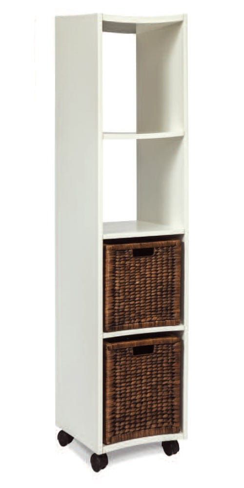 Rolling Bookcase Tower With Baskets Whitearason Pertaining To 14 Inch Tower Bookcases (View 14 of 15)
