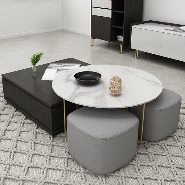 Round And Square Nesting Coffee Table Set With Ottomans And Storage 2 Piece  Accent Table Homary In Nesting Ottomans Set Of  (View 9 of 15)