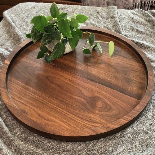 Round Black Walnut Ottoman Tray Food Safe Oversized Circle – Etsy Intended For Walnut Round Ottomans (View 7 of 15)