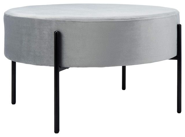 Round Ottoman, Matte Black Metal Legs & Thick Velvet Seat – Traditional –  Footstools And Ottomans  Decor Love | Houzz Intended For Matte Grey Ottomans (View 4 of 15)