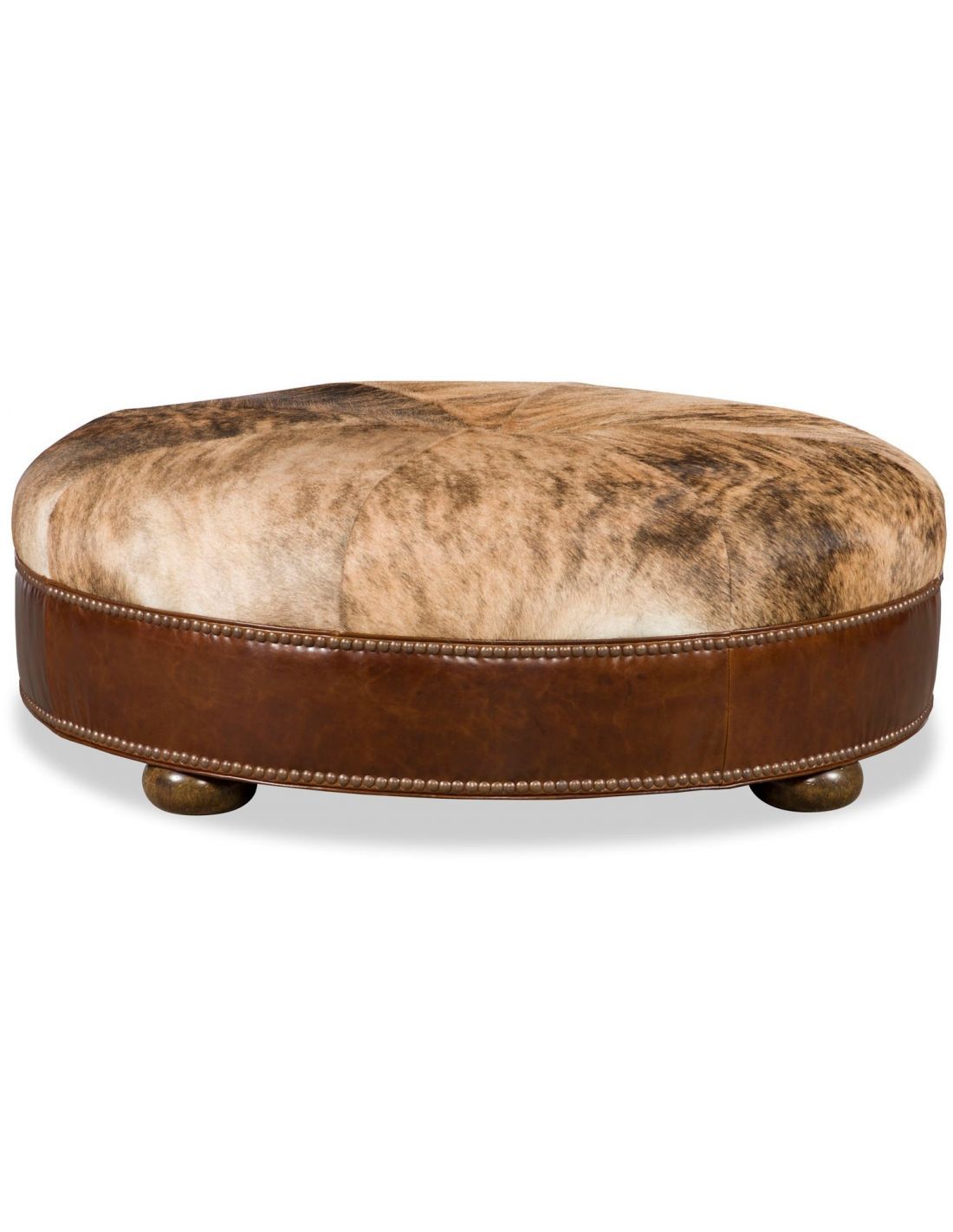 Round Ottoman Stool Leather & Fabric Upholstered Pertaining To Fabric Upholstered Ottomans (View 11 of 15)