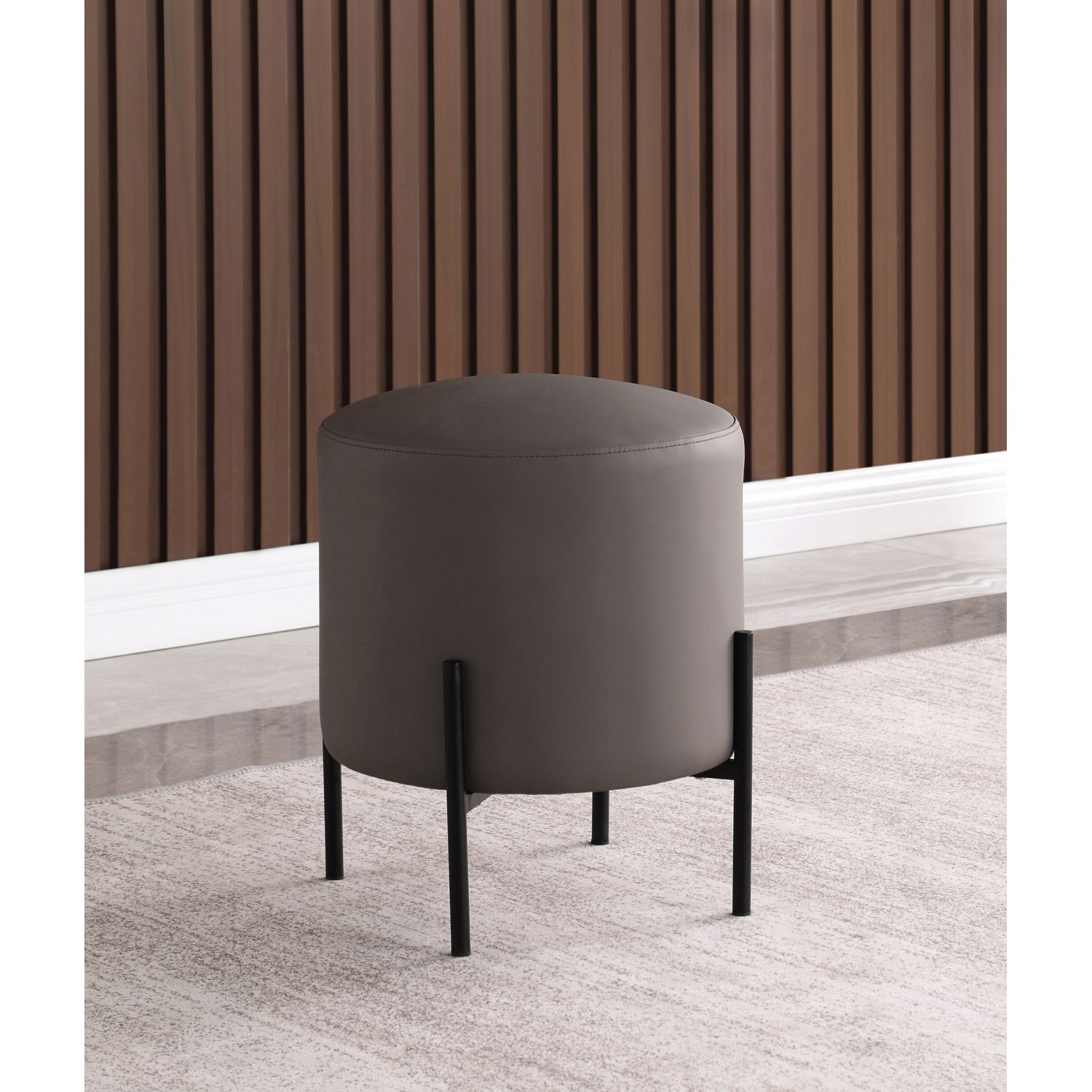 Round Upholstered Ottoman Light Grey And Matte Black – Walmart For Matte Grey Ottomans (View 1 of 15)