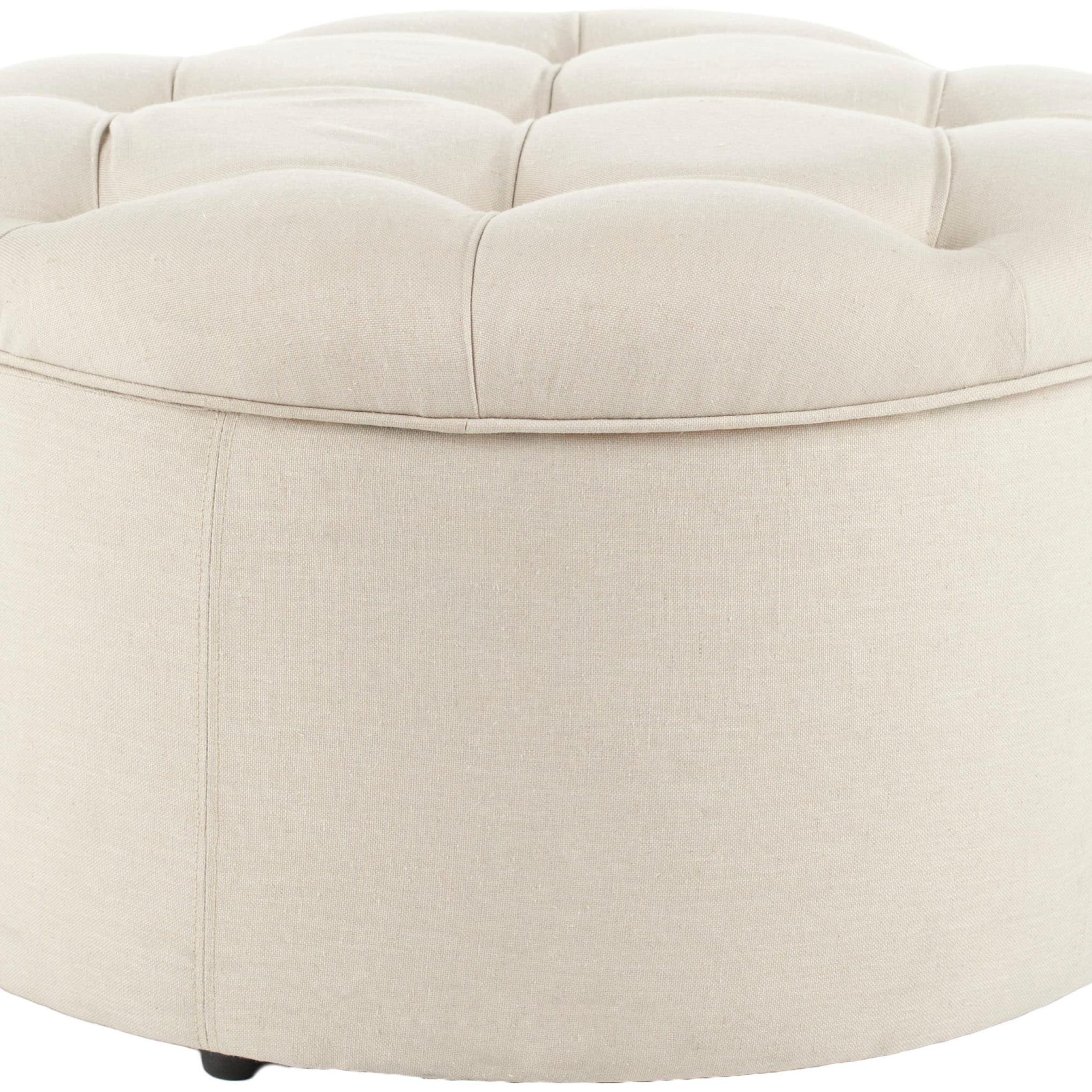 Safavieh Tanisha Casual Off White/multi Round Storage Ottoman In The  Ottomans & Poufs Department At Lowes Pertaining To Off White Ottomans (View 13 of 15)