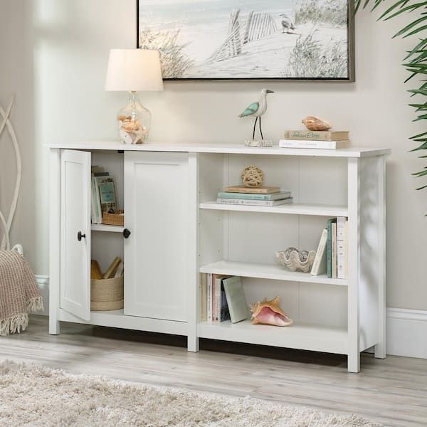Sauder County Line 57.795 In. Soft White Console Fits Tv's Up To 43 In (View 14 of 15)