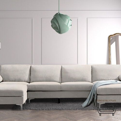 Sectional Light Gray Couch Sofa Firm Metal Leg Removable Seat Cushion 2  Ottomans | Ebay Within Light Gray Ottomans (View 13 of 15)