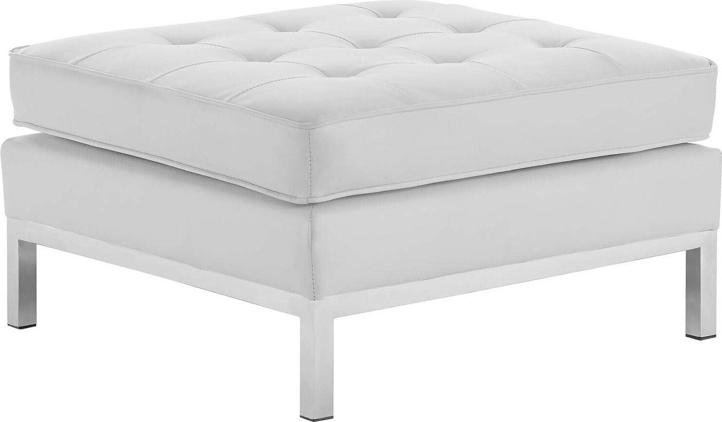 Shop Loft Tufted Upholstered Faux Leather Ottoman Silver White | Ottomans &  Stools | Casaone | United States | Casaone Throughout Ivory Faux Leather Ottomans (View 12 of 15)