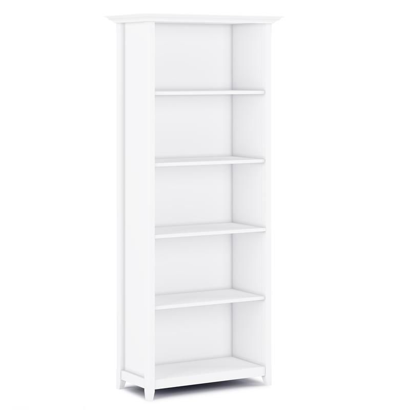 Simpli Home Amherst Solid Wood 70" Tall 5 Shelf Bookcase In White |  Bushfurniturecollection With Regard To Solid White Bookcases (View 15 of 15)